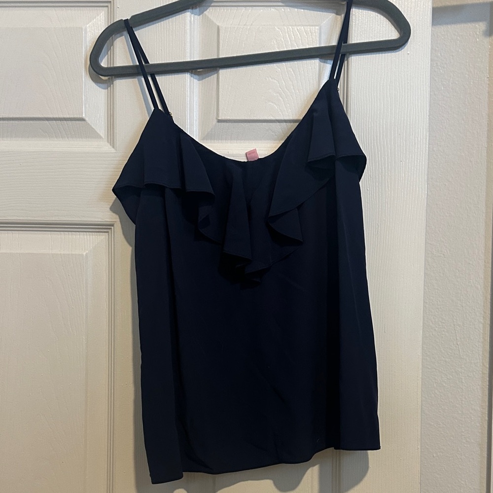 Lilly Pulitzer Navy Silk Camisole with Ruffle Detail